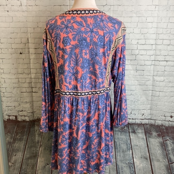 J Jill Boho Tunic Blouse XL Garden Refresh Pink Blue Floral Embroidered Hippie - Picture 14 of 16